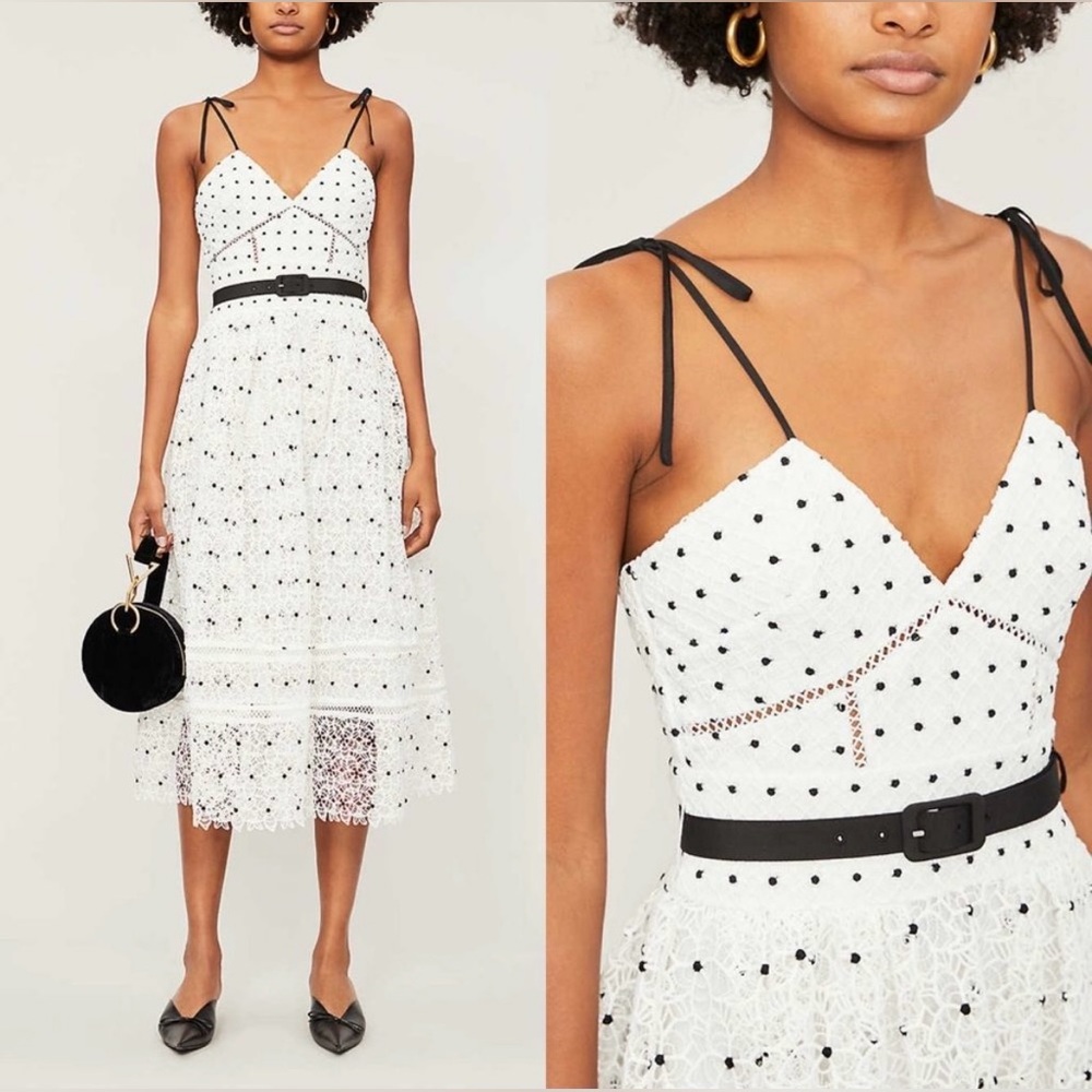 self-portrait ivory hibiscus floral guipure midi dress; US 2, UK 6; White,Ivory